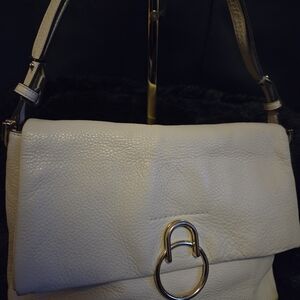 Vince Camuto Ivory Genuine Leather Shoulder Bag Gold Ring Hardware